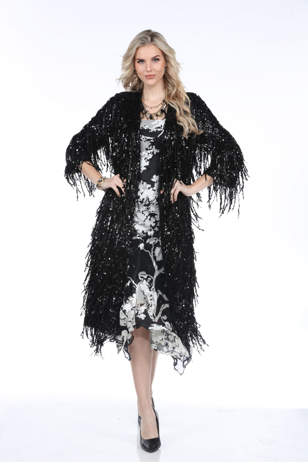 Sequin Fringe Duster Jacket