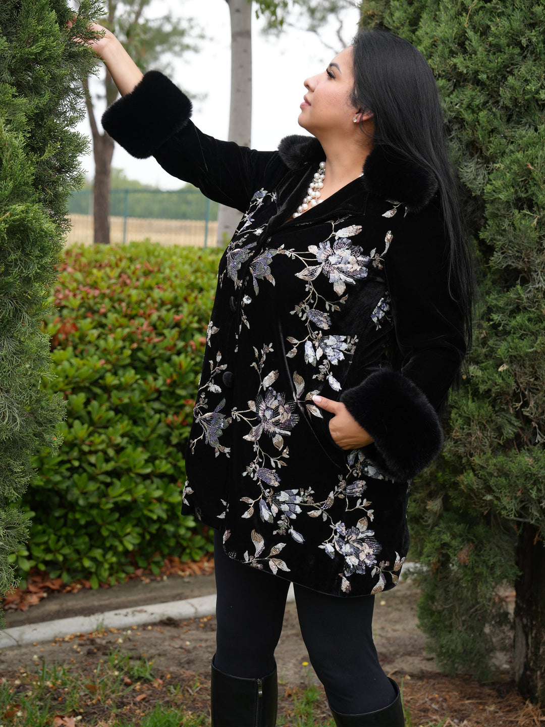 Velvet Floral Embroidered Coat