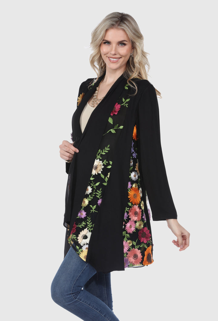Cardigan with 3D Floral Embroidery