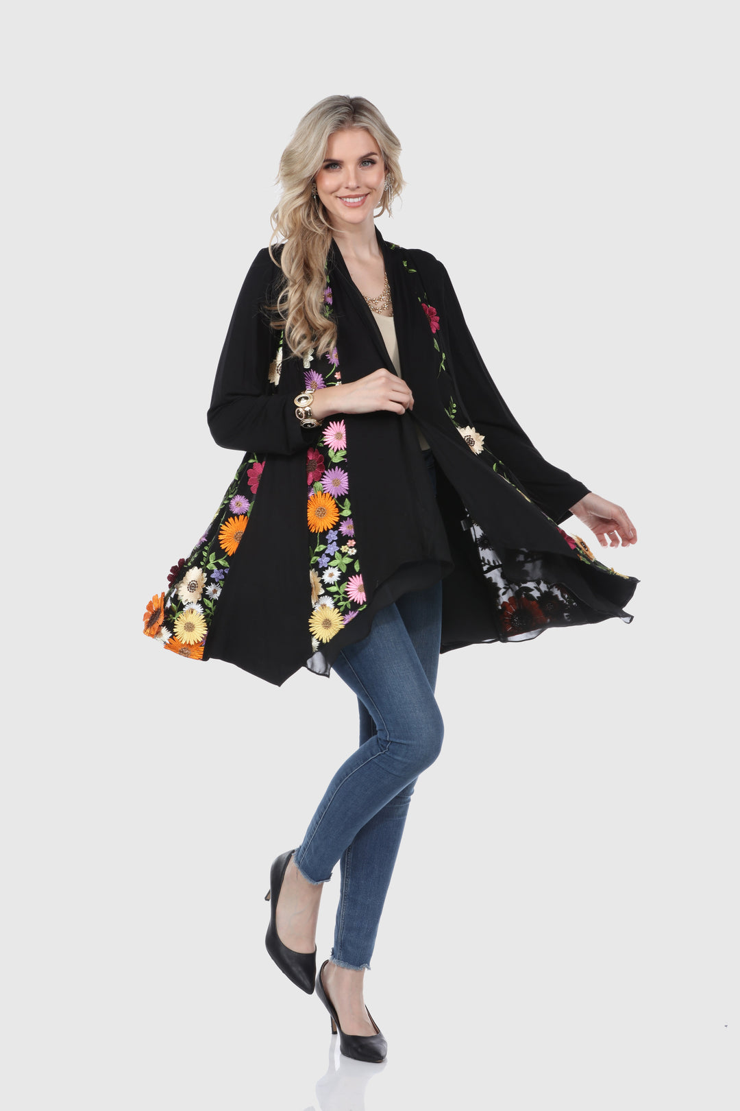 Cardigan with 3D Floral Embroidery