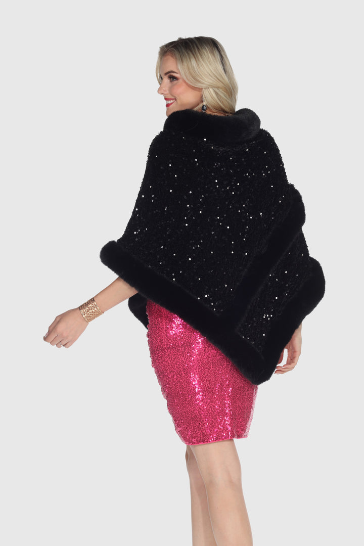 Black Velvet Sequin Poncho