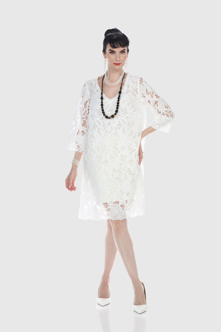 White Scalloped Lace Shift Dress