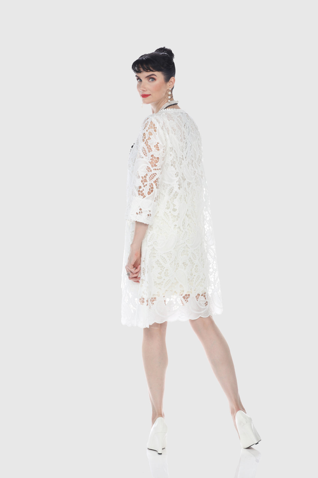 White Scalloped Lace Shift Dress