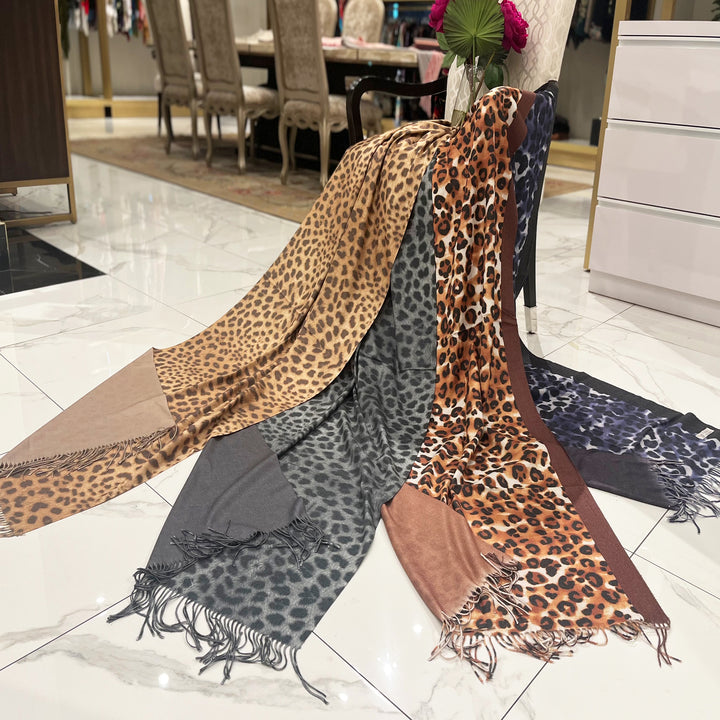 Leopard Print Fringe Scarves