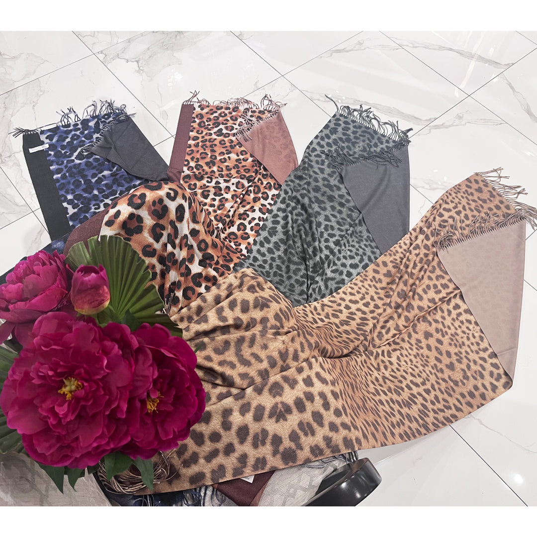 Leopard Print Fringe Scarves
