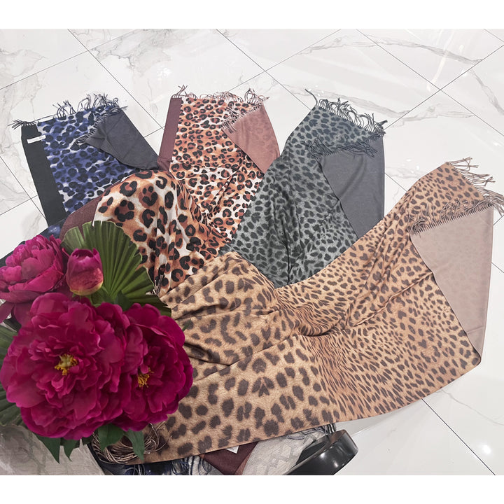 Leopard Print Fringe Scarves
