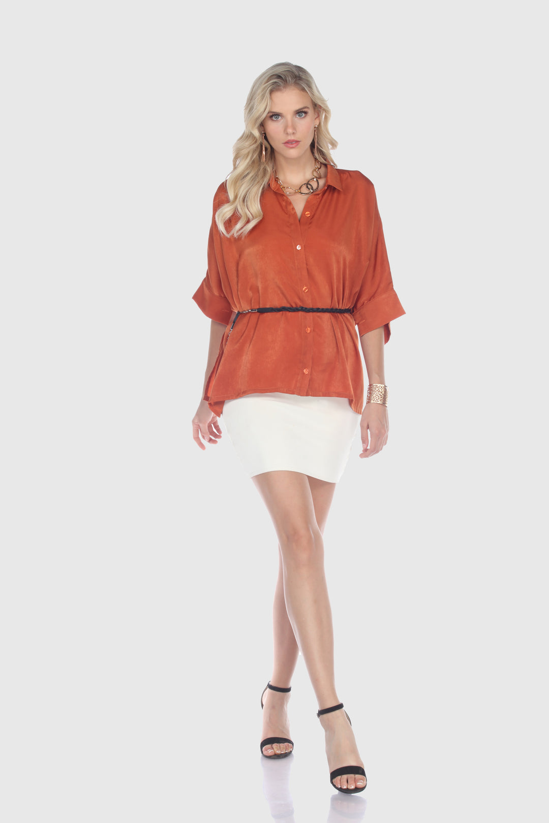 Button‑Front Satin Blouse