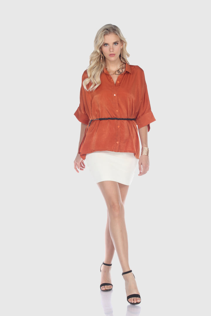 Button‑Front Satin Blouse
