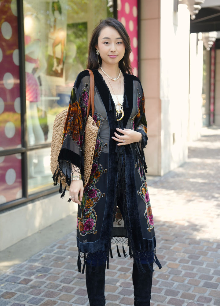 Midnight Botanica Velvet Kimono