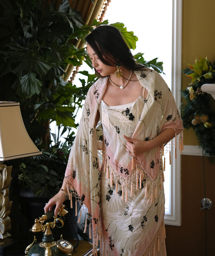 Blush Garland Velvet Fringe Scarf