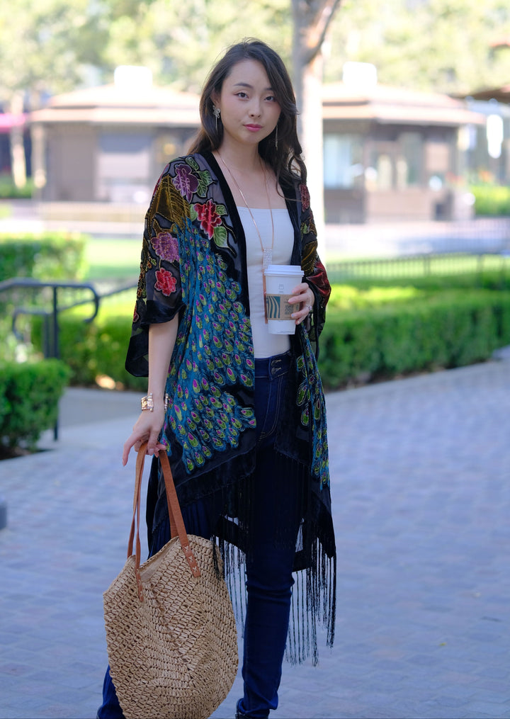 Peacock Velvet Burnout Duster