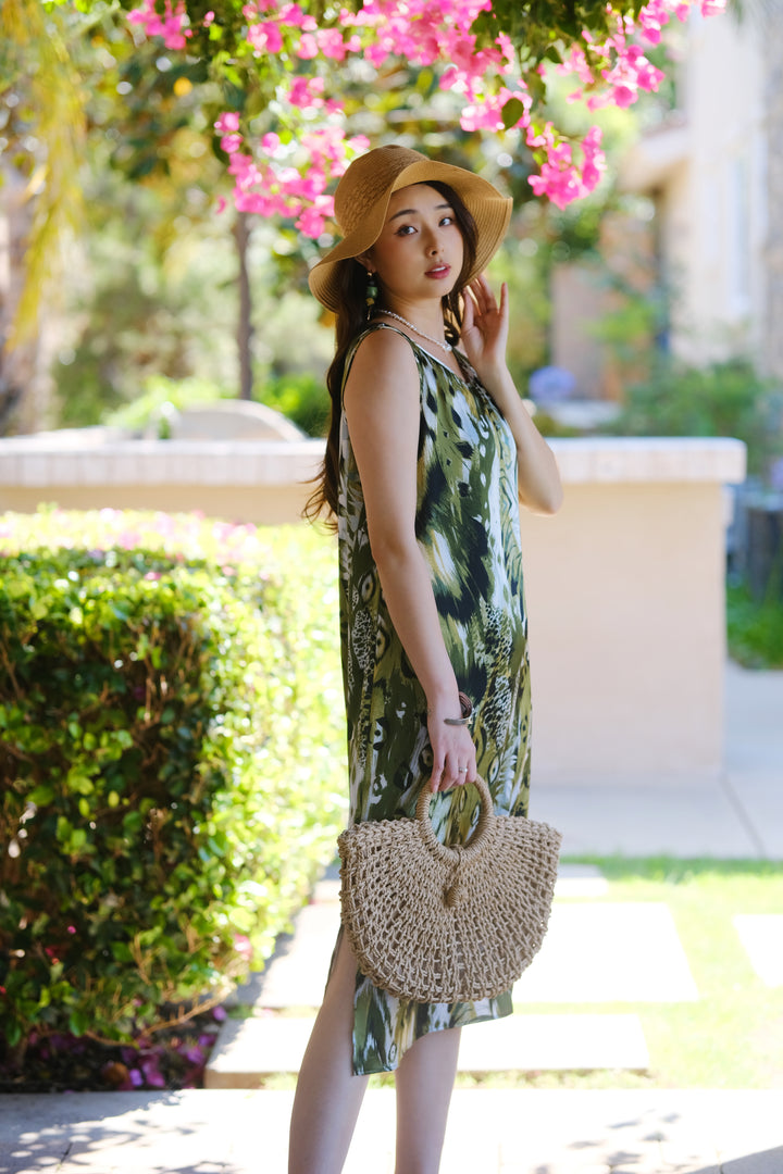 Peacock Feather Midi Dress