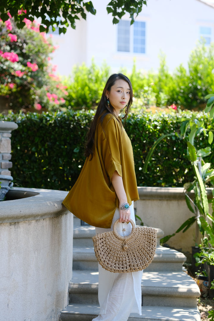 Button‑Front Satin Blouse