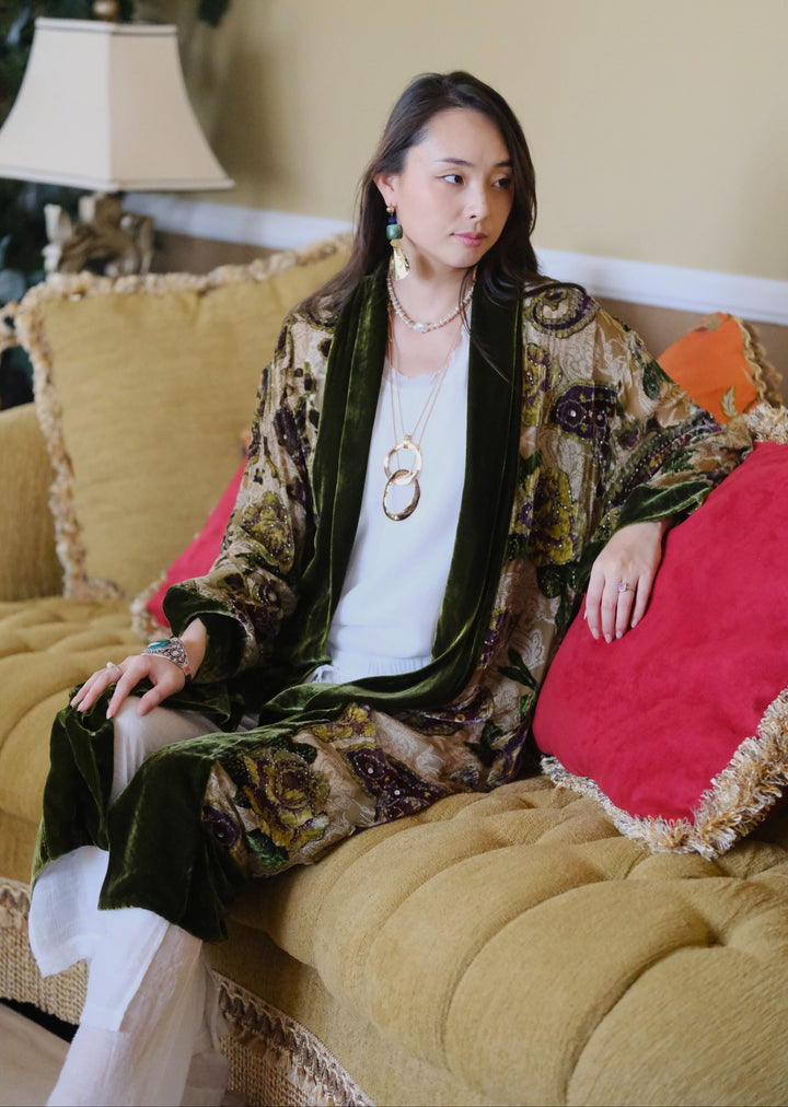Verdant Royalty Velvet Kimono