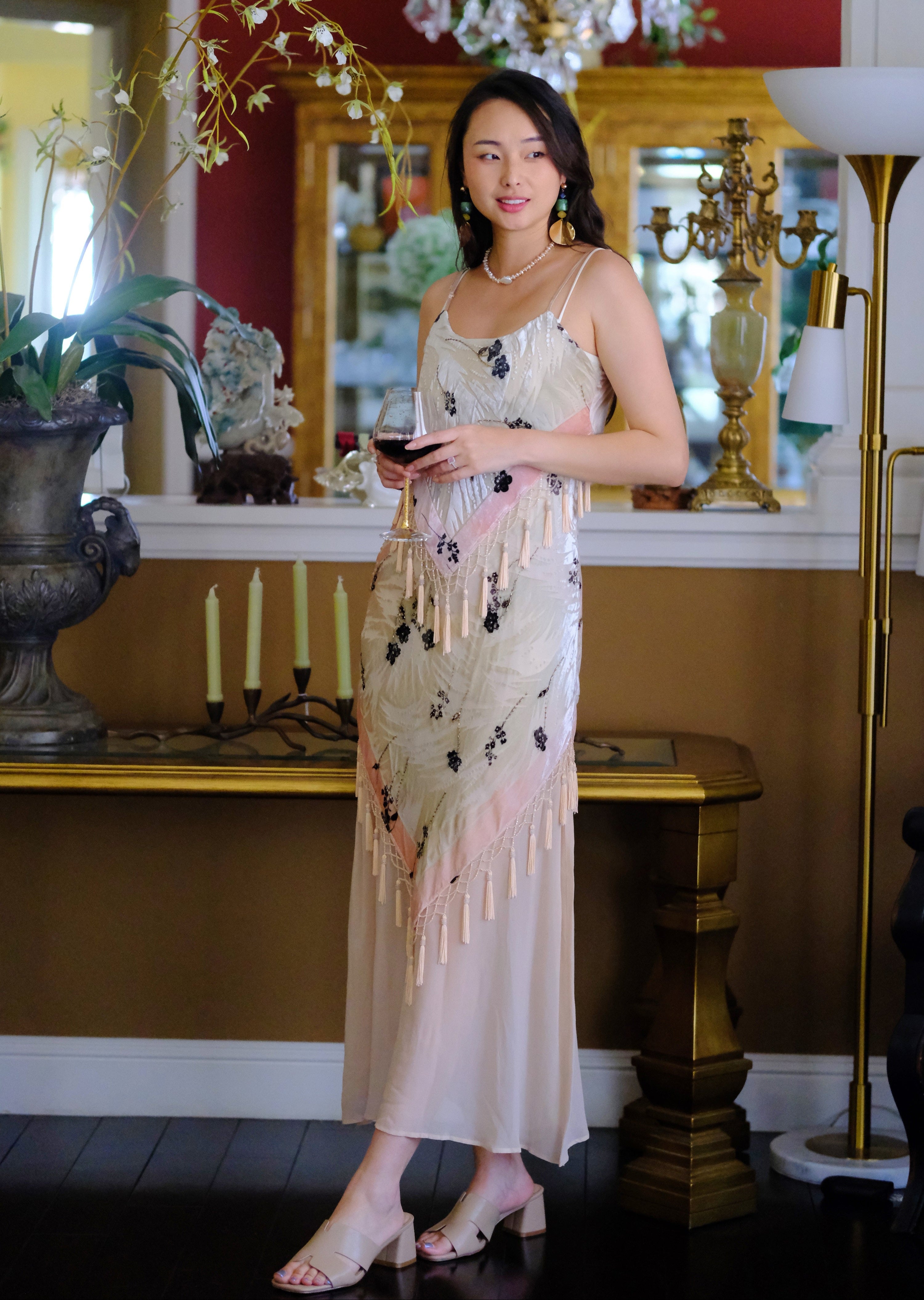 Floral Beaded Velvet Evening Dress