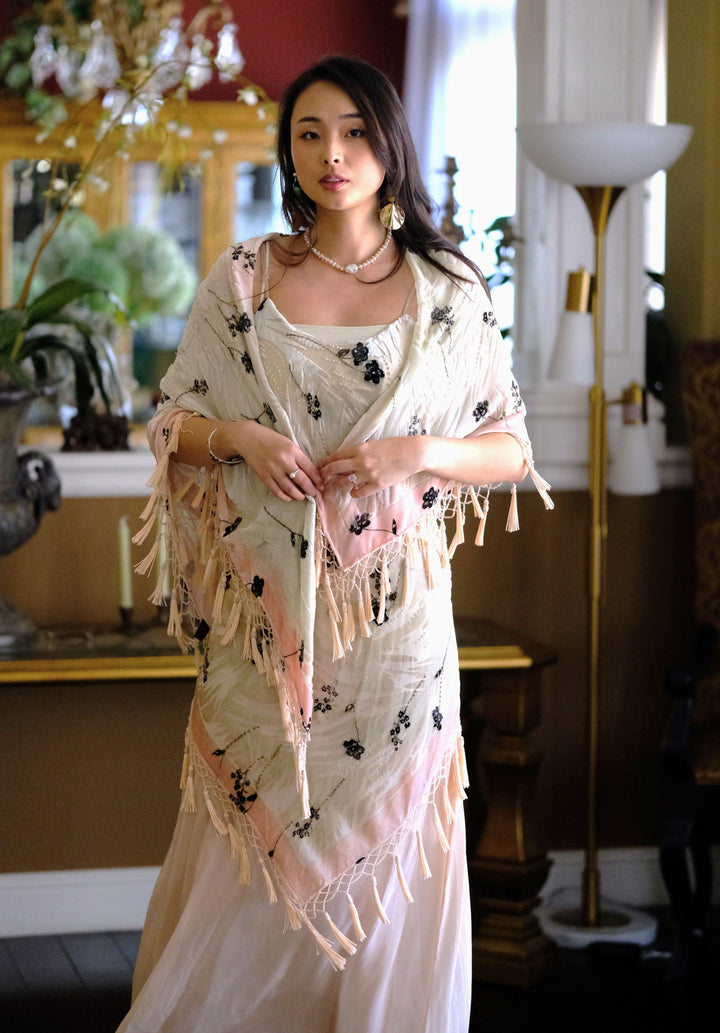 Blush Garland Velvet Fringe Scarf
