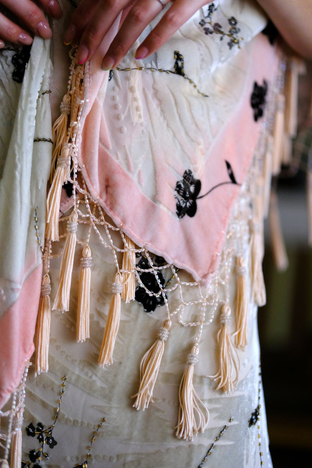 Blush Garland Velvet Fringe Scarf