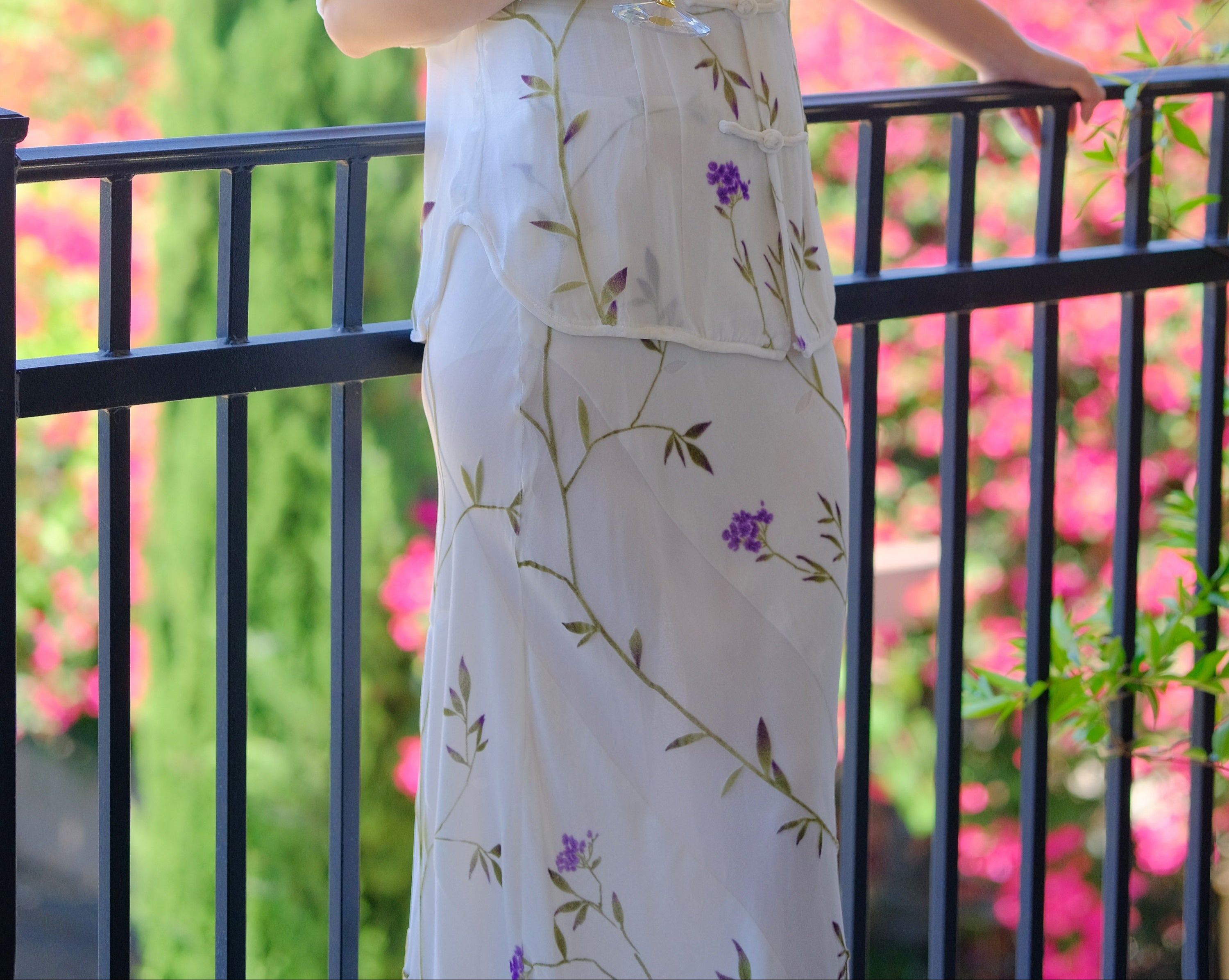 Silk Velvet Printed Midi Skirt
