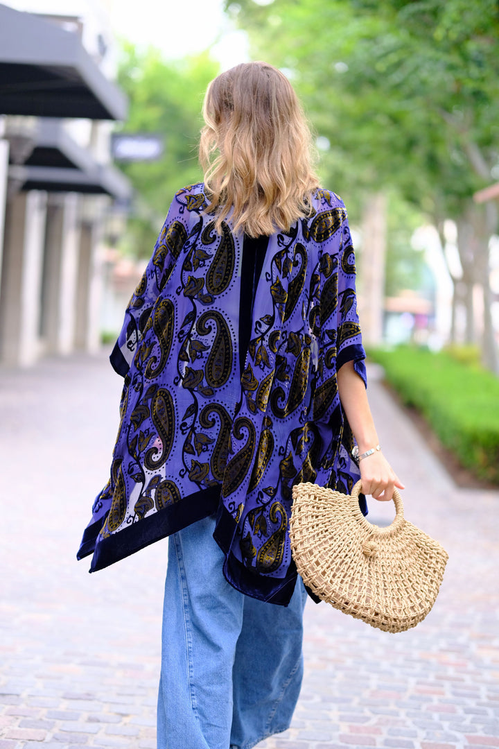 Indigo Paisley Velvet Kimono