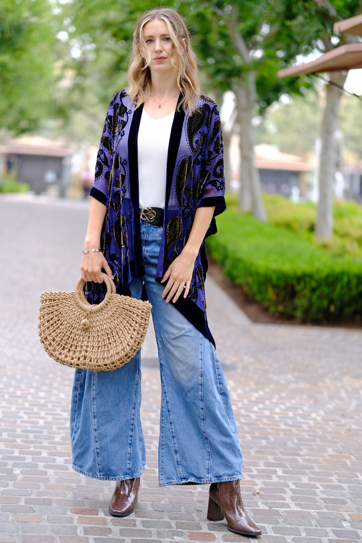 Indigo Paisley Velvet Kimono