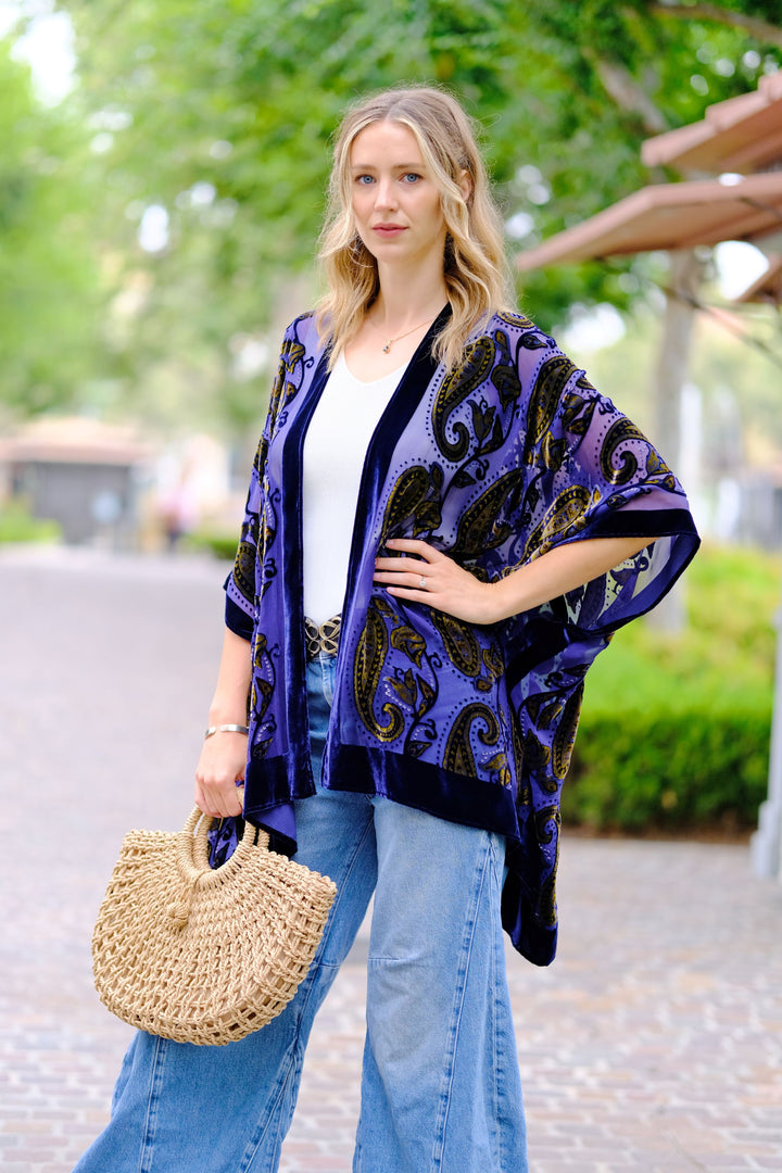 Indigo Paisley Velvet Kimono