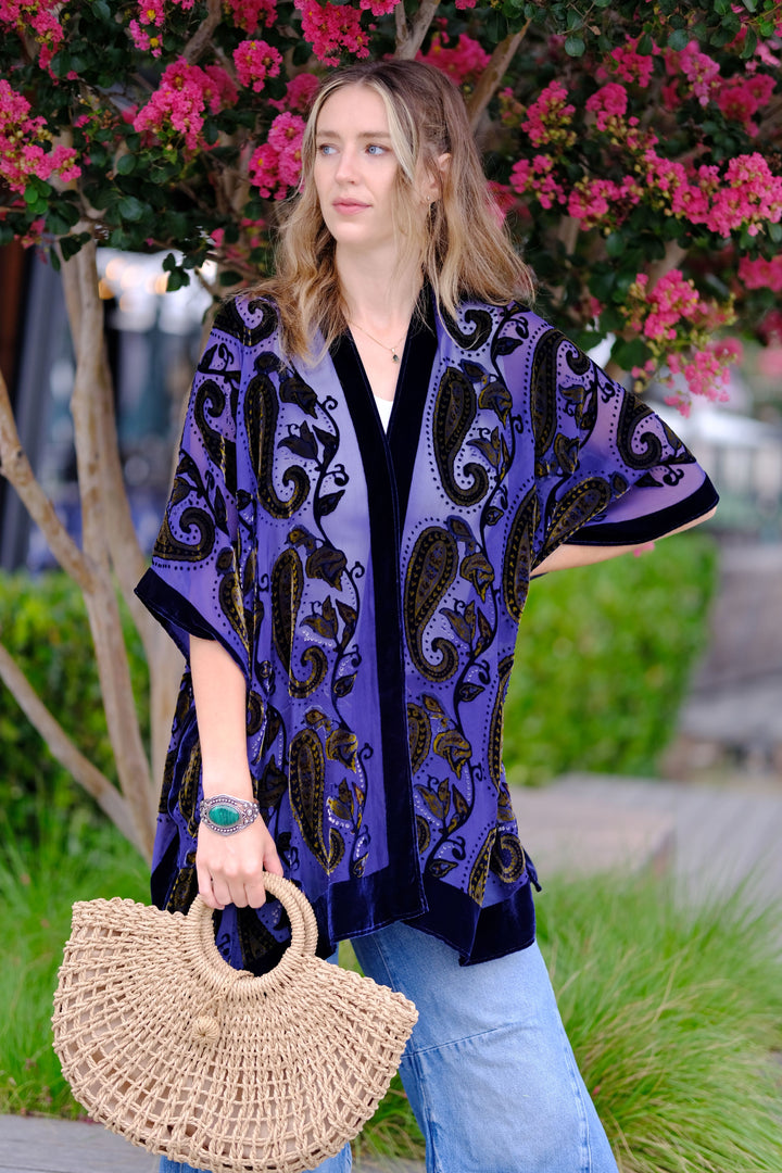 Indigo Paisley Velvet Kimono