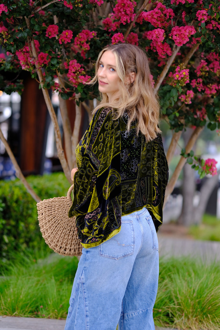 Olive Luxe Velvet Kimono