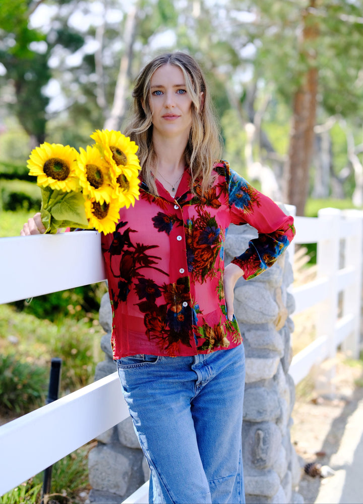Crimson Garden Burnout Blouse
