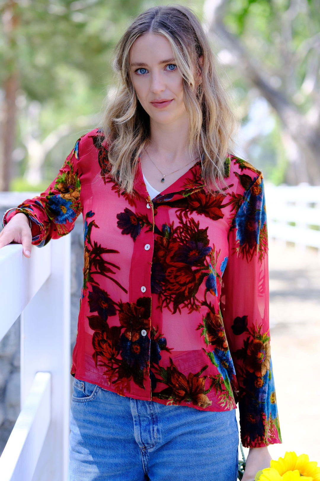 Crimson Garden Burnout Blouse