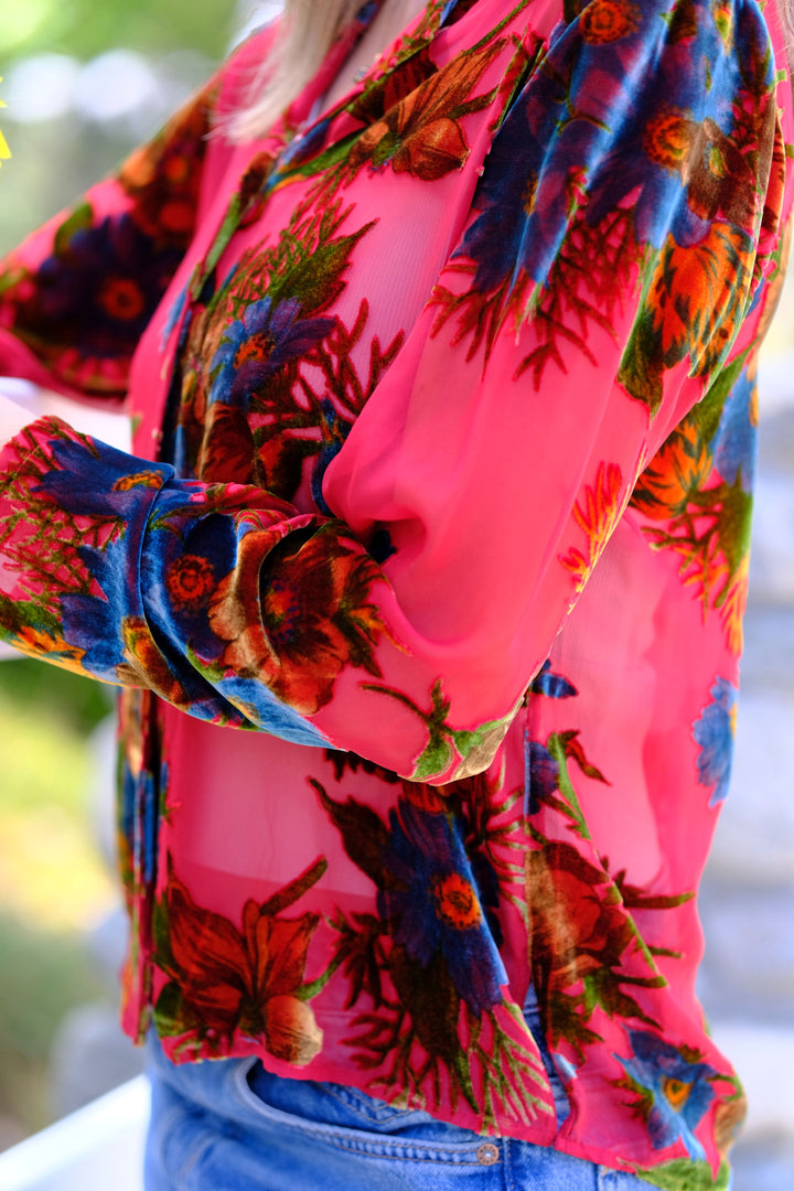 Crimson Garden Burnout Blouse