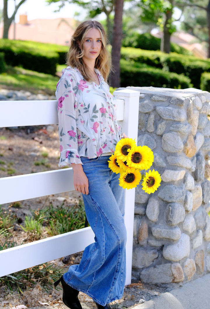Petal Whisper Ruffle Blouse
