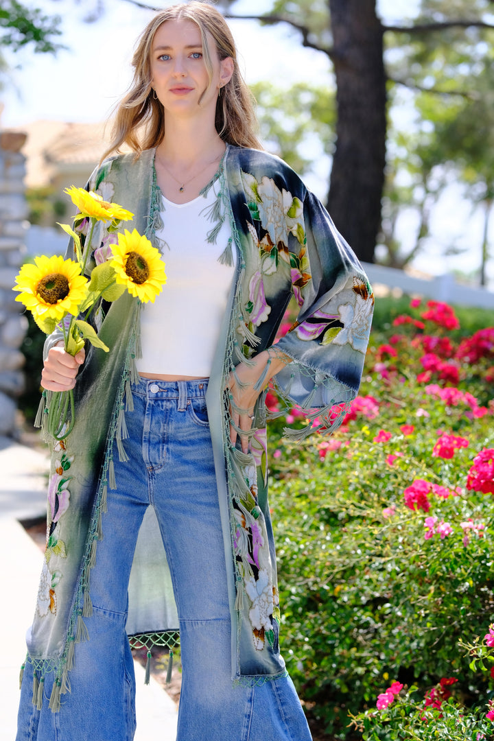 Garden Mist Fringe Kimono