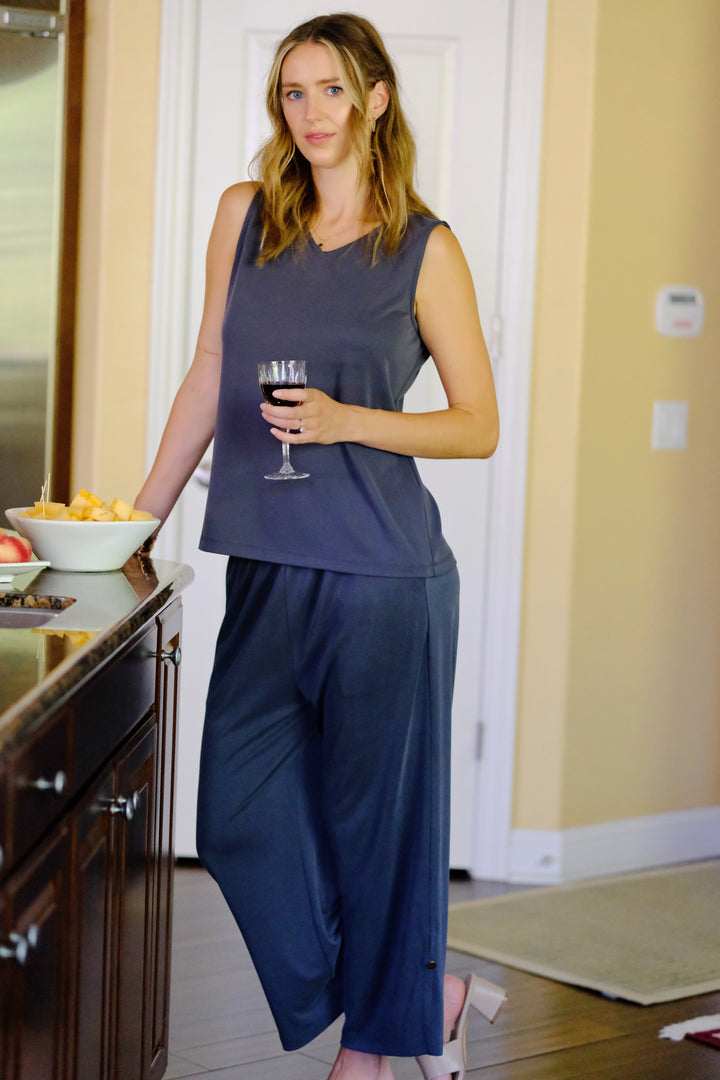 Wide Leg Modal Pants with Side Slit