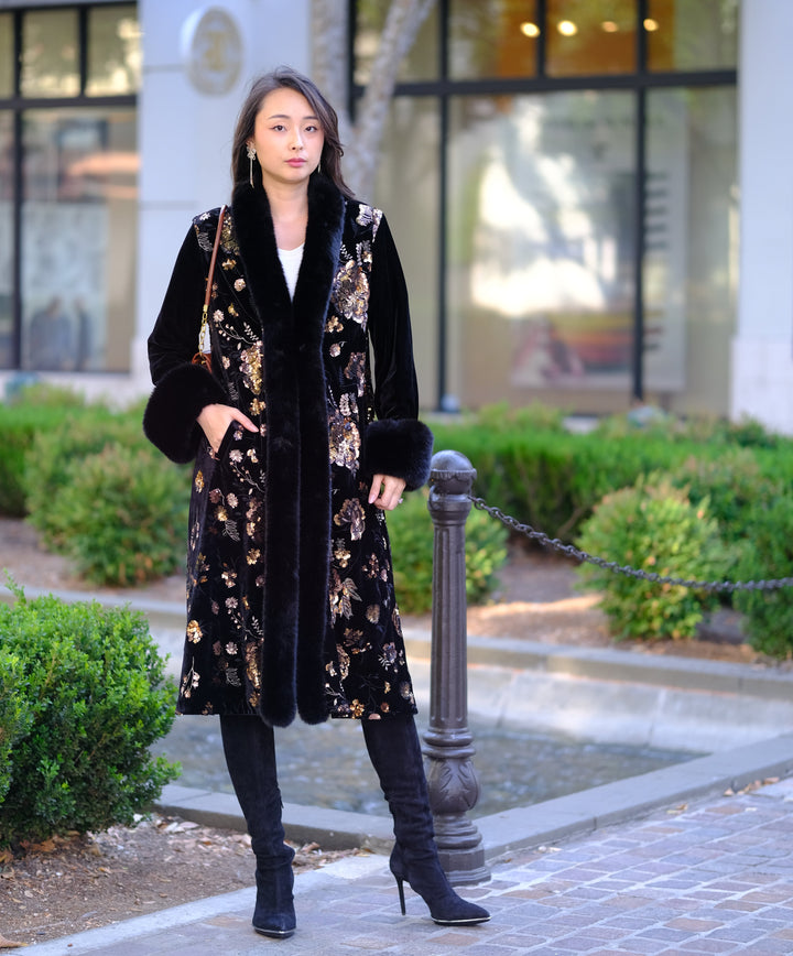 Velvet Coat with Sequin Embroidery