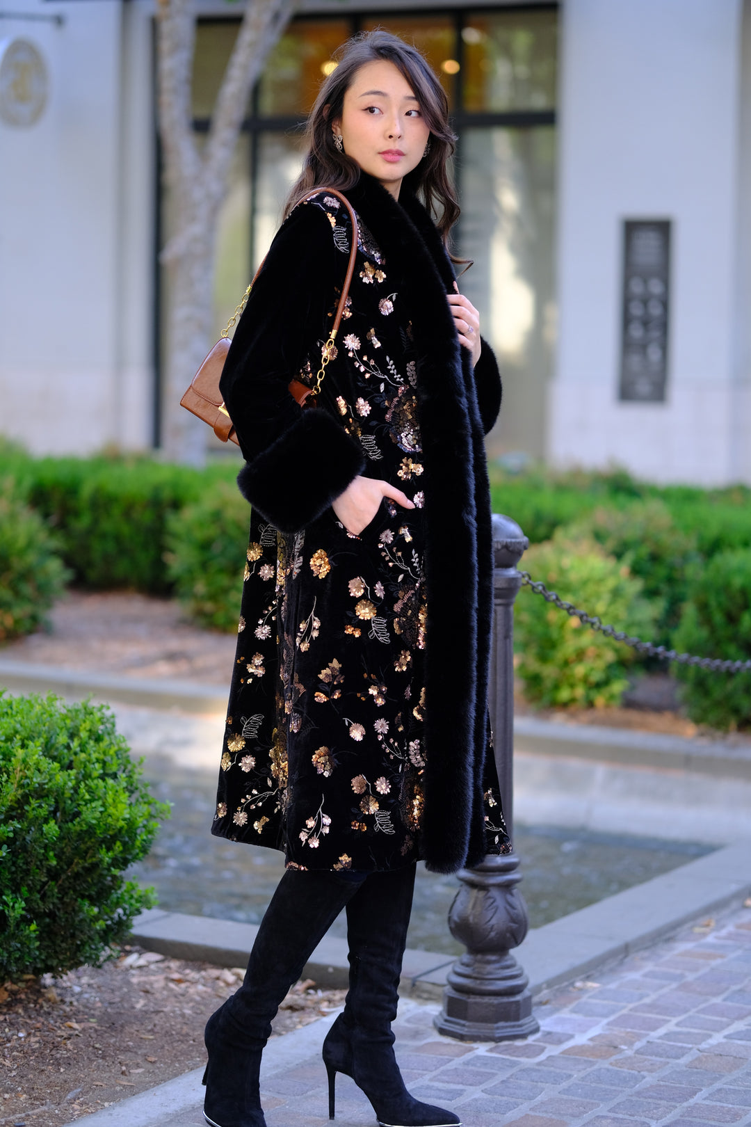 Velvet Coat with Sequin Embroidery