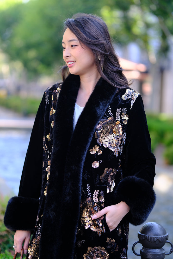 Velvet Coat with Sequin Embroidery