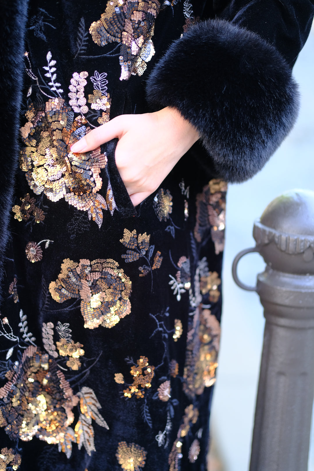 Velvet Coat with Sequin Embroidery