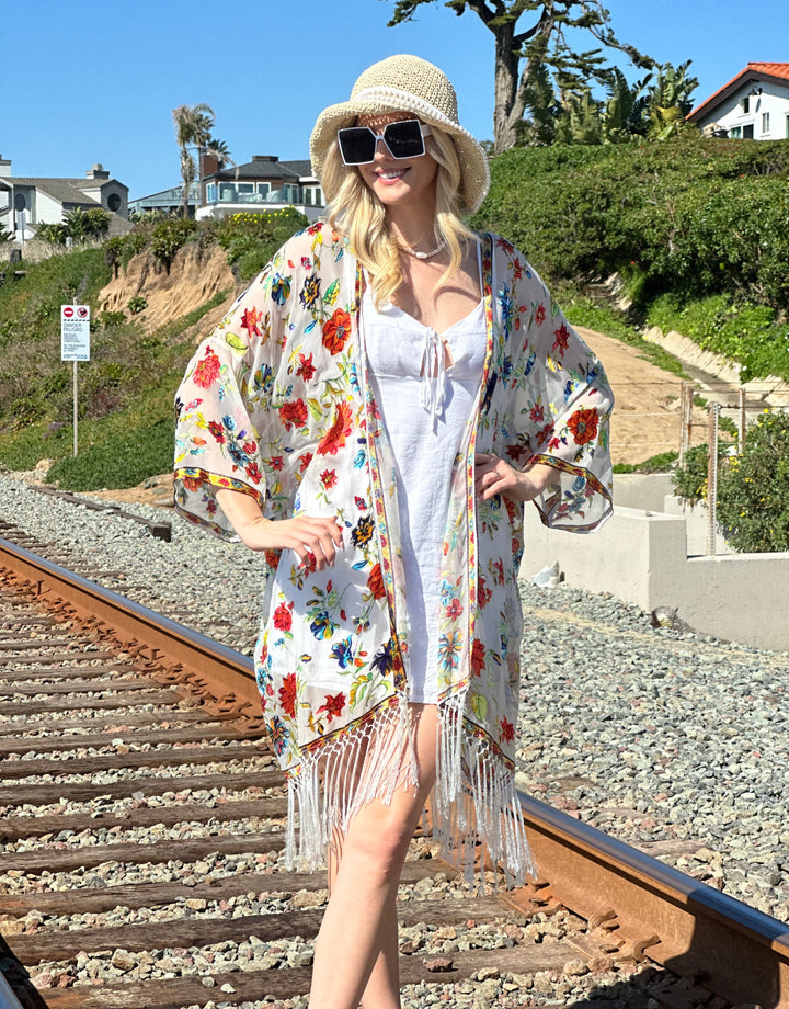 Silk Burnout Floral Kimono