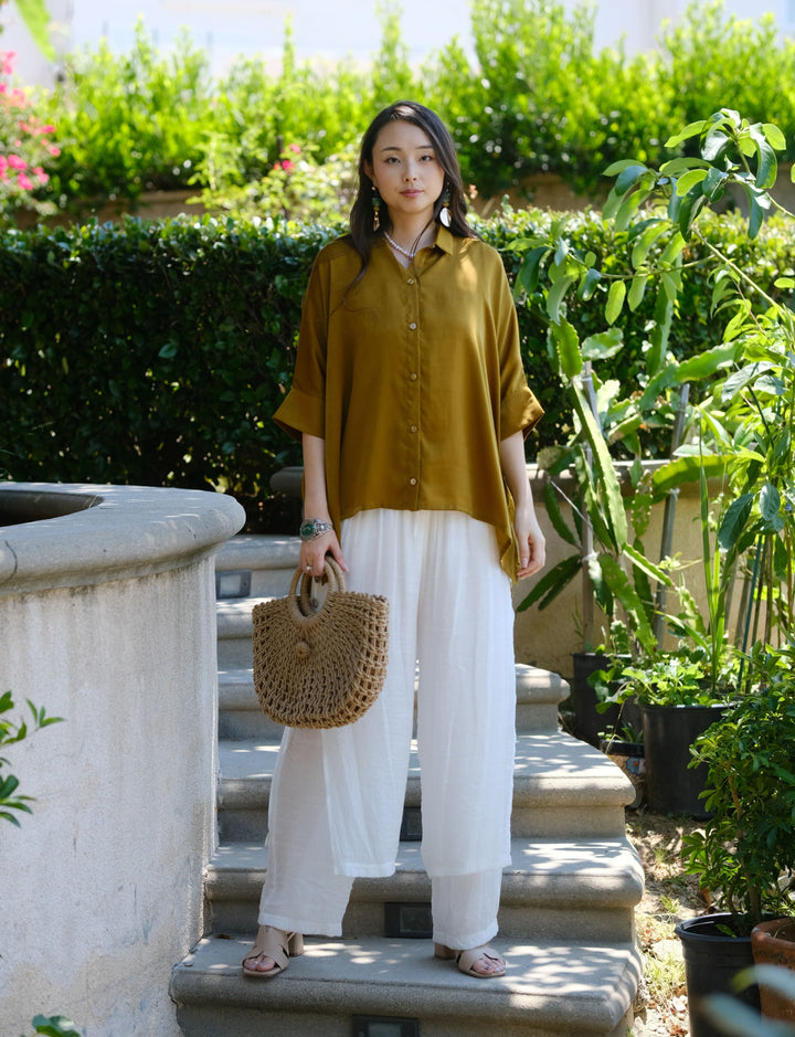 Button‑Front Satin Blouse