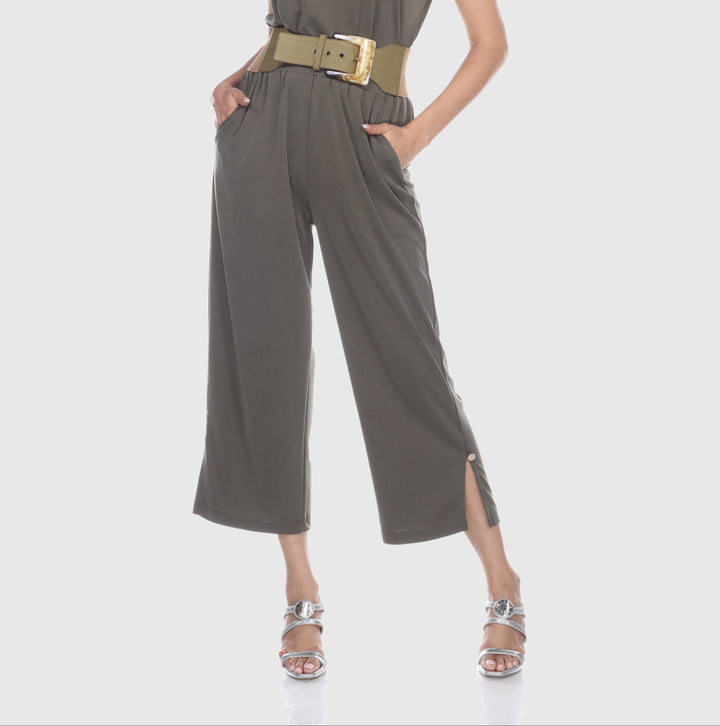 Wide Leg Modal Pants with Side Slit