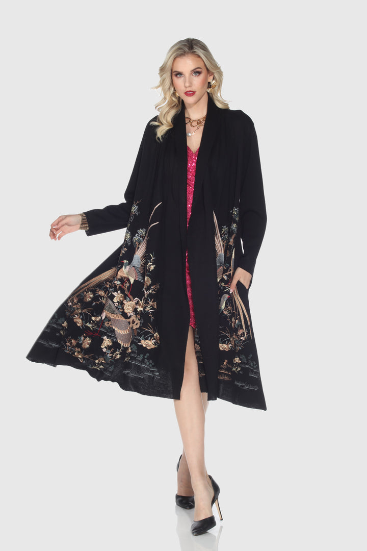 Embroidered Bird Black Cardigan