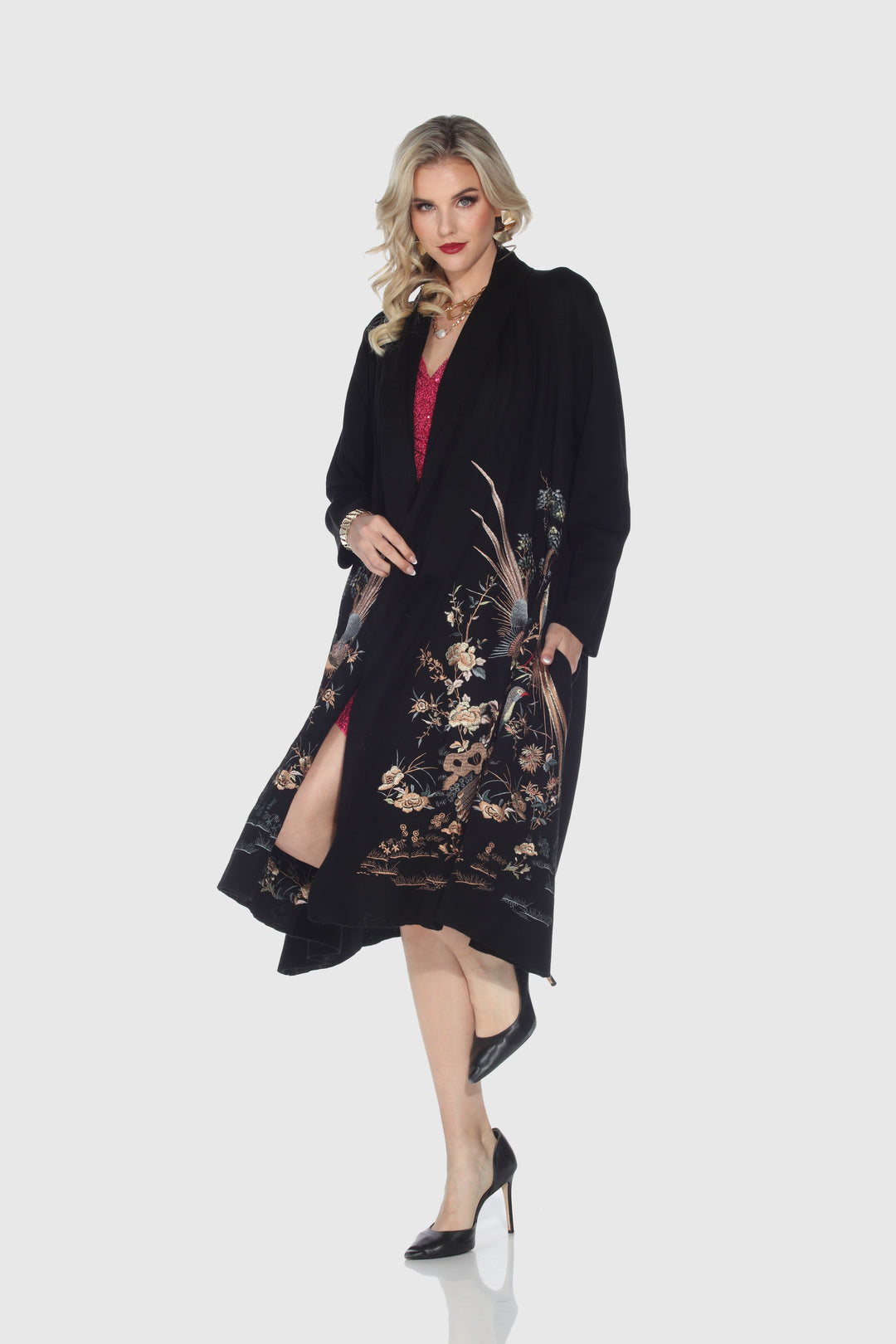 Embroidered Bird Black Cardigan