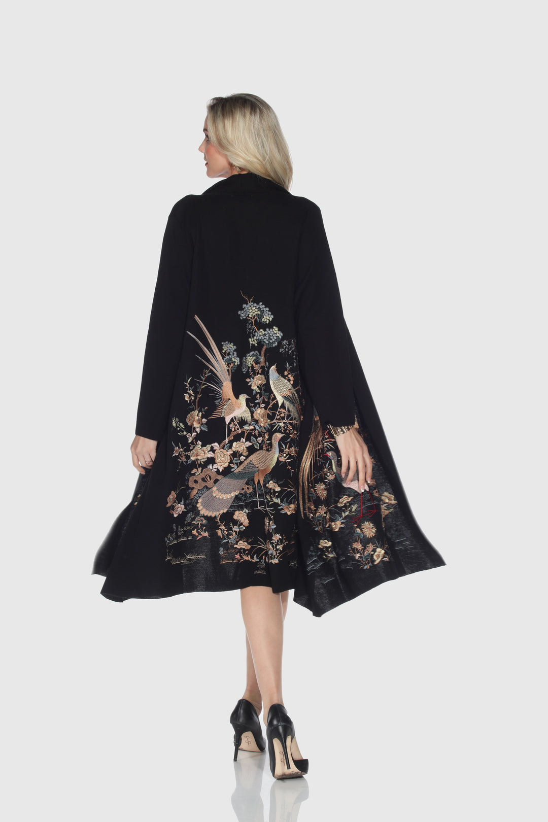 Embroidered Bird Black Cardigan