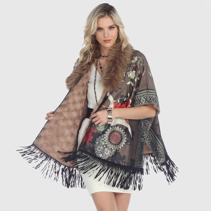 Boho Faux Fur Trim Poncho