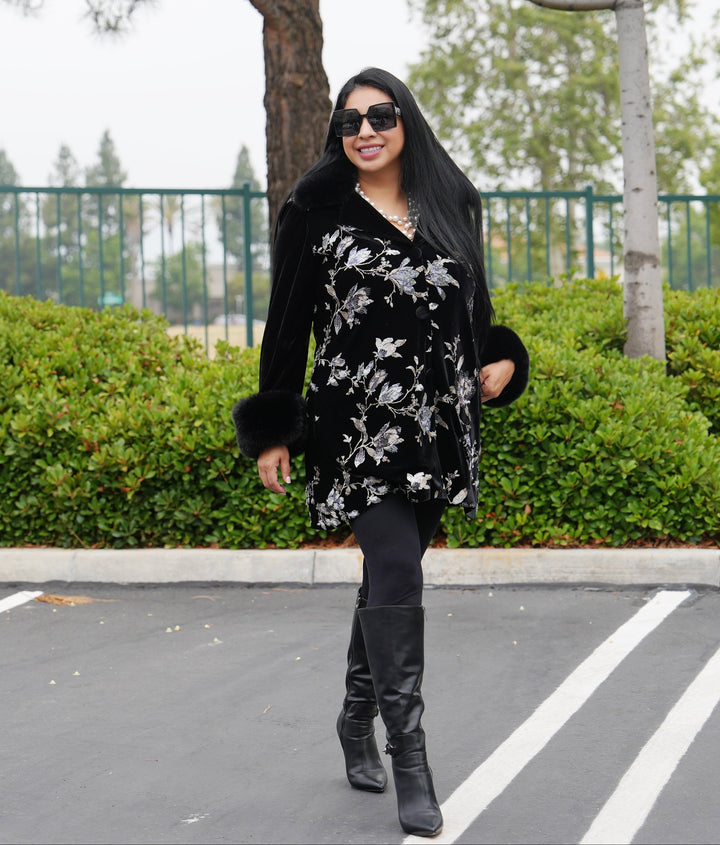 Velvet Floral Embroidered Coat