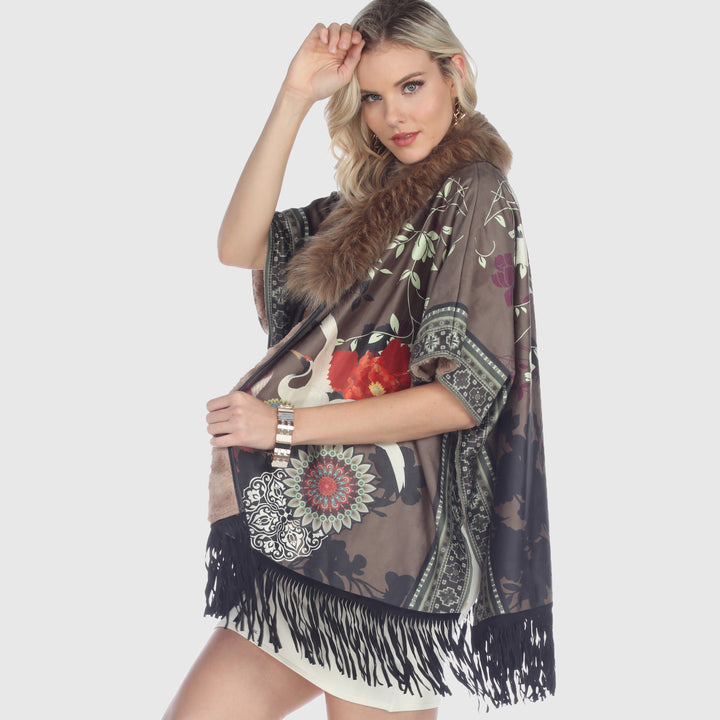 Boho Faux Fur Trim Poncho