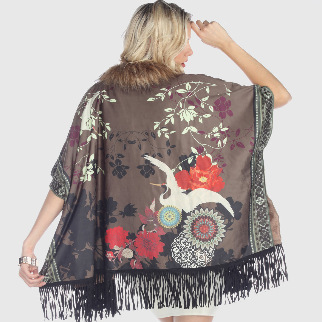 Boho Faux Fur Trim Poncho
