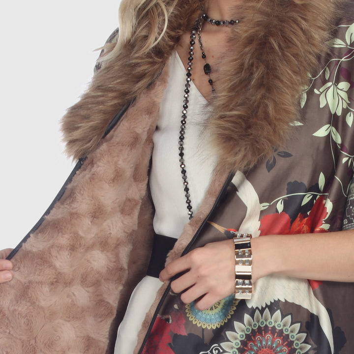 Boho Faux Fur Trim Poncho