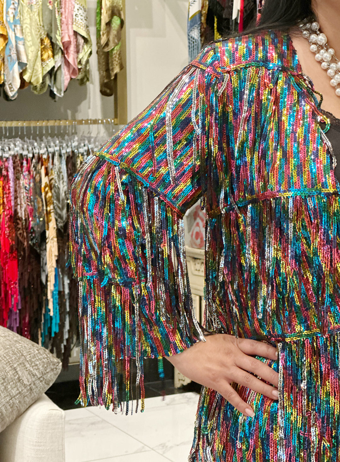 Sequin Fringe Duster Jacket