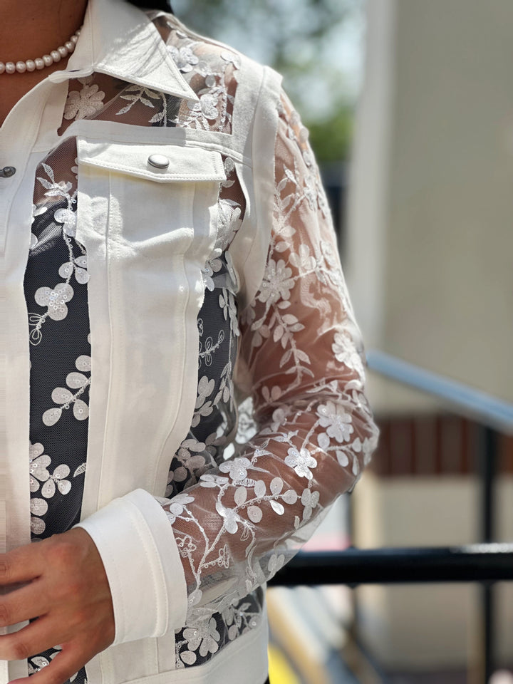 3D Floral Mesh Jacket